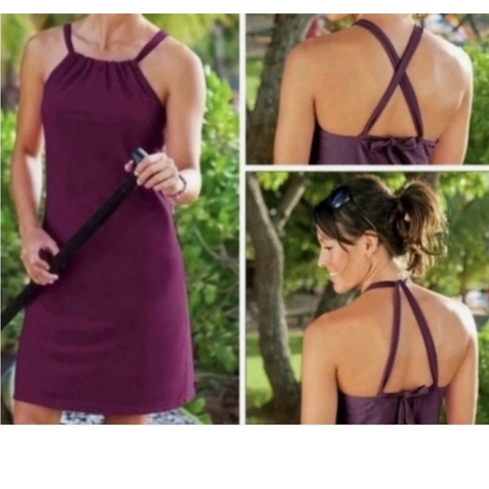 Athleta Halter Kokomo Swim Dress Plum Fuscia Purple Womens Size Small